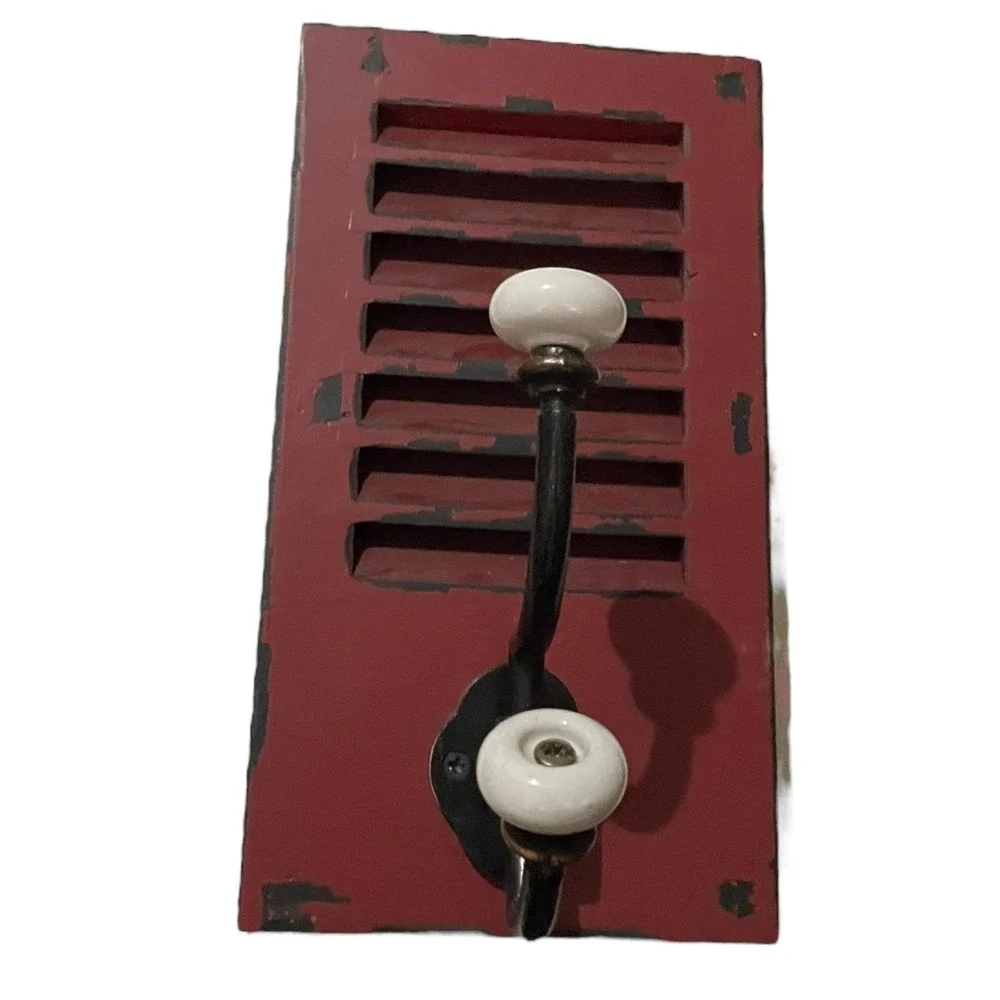 Rustic Red Shutter Wall Hook Rack Distressed Farmhouse Decor 8x4.5